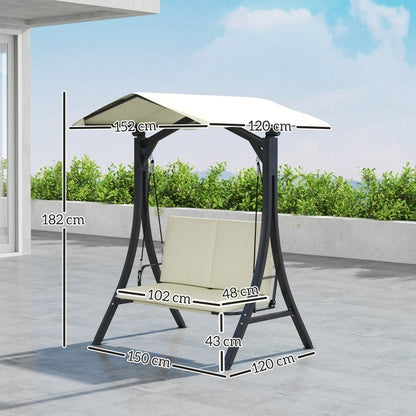 Hollywoodschaukel mit verstellbarem Sonnendach Sitzauflage, Schutzhülle 2-Sitzer Gartenschaukel, für Garten, Terrasse, Cremeweiß