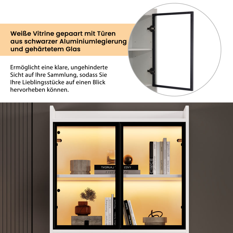 Curio Vitrine mit Licht, 16 Farben Licht, Sammlerstücke Schrank Display Regal, Bücherregal Vitrine für Wohnzimmer, weiß