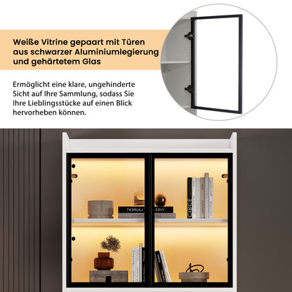Curio Vitrine mit Licht, 16 Farben Licht, Sammlerstücke Schrank Display Regal, Bücherregal Vitrine für Wohnzimmer, weiß