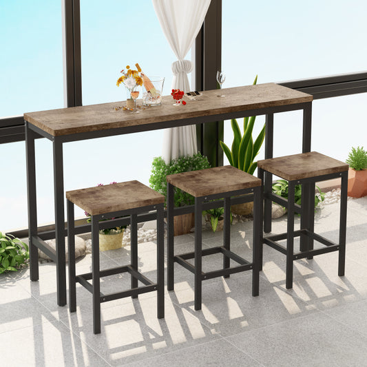 Modern Design Kitchen Dining Table, Pub Table, Long Dining Table Set with 3 Stools, Easy Assembly, Natural
