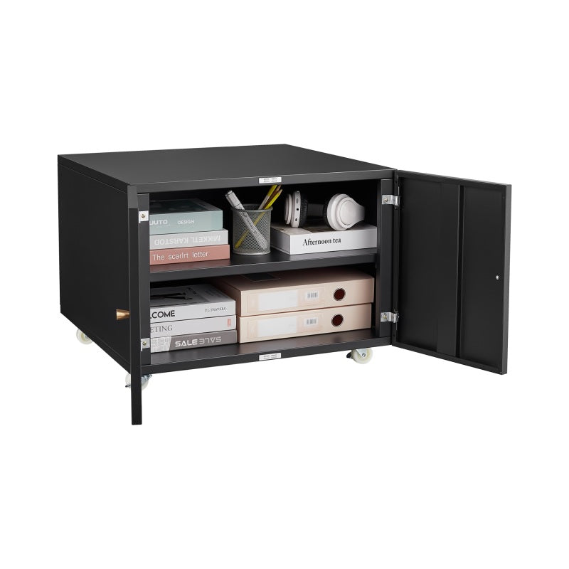 Metal Printer Stand with Storage Mobile Printer Tables for Small Spaces with Door Adjustable Shelf File Cabinet on Wheels for Home Office (Black)