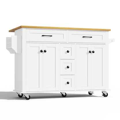 Multifunktionaler Küchenwagen mit ausklappbarer Arbeitsplatte, 120×65 cm erweiterbar, mit 5 Schubladen, Schränken, Gewürz- & Handtuchhalter, auf Rollen – Kücheninsel für Küche, Esszimmer & Wohnzimmer
