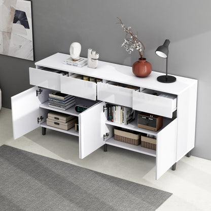 Hochglanz Sideboard, Kommoden,Highboard, Schubladenkommoden mit 4 Schubladen2 Türen und höhenverstellbaren Regalböden, weiß