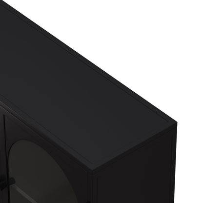 120CM Four-door Glass Wall Cabinet Storage, Wall-mounted,Suitable for Kitchen, Living Room, Bathroom(Black)