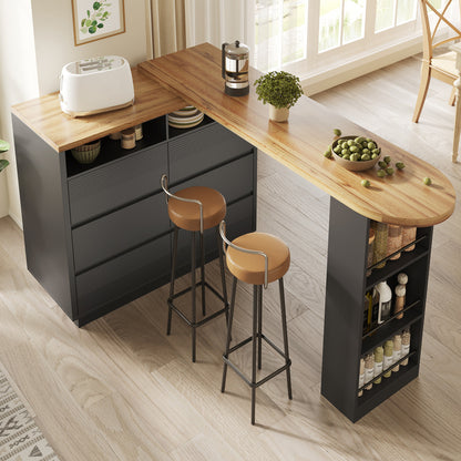 Ausziehbarer Bartisch (137-215cm) - Moderner Teleskop-Hochtisch mit 6 Schubladen & Stauraum - Bewegliche Kücheninsel, Stehtisch & Bistrotisch