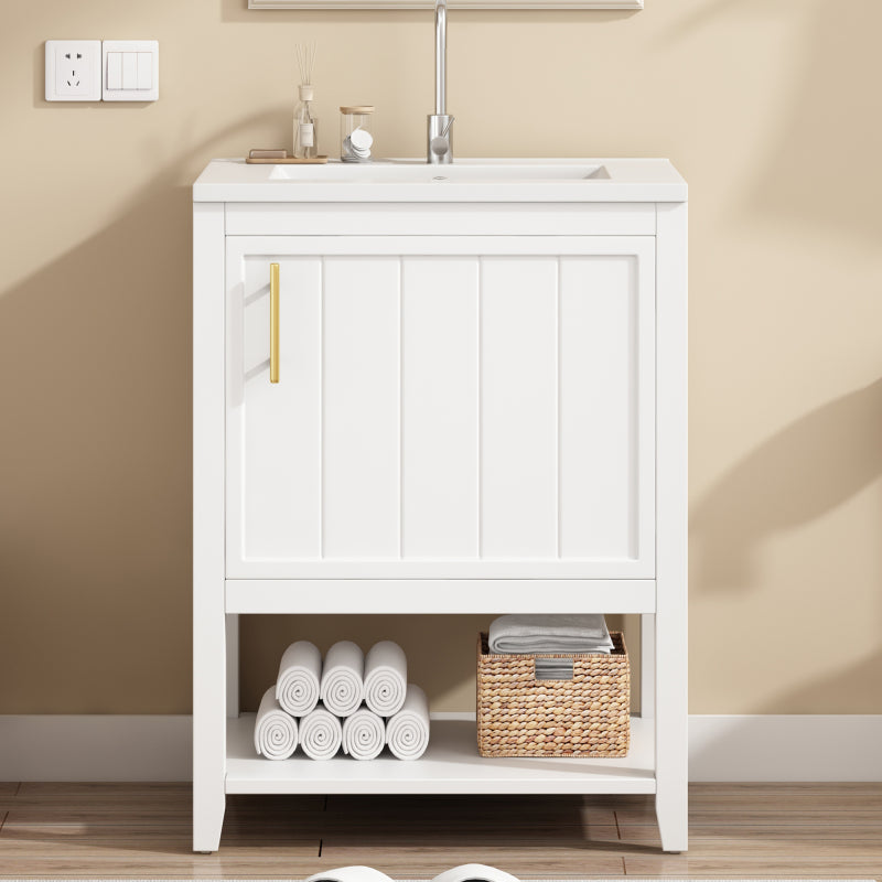 Badmöbel Einzelwaschtisch,Waschtischunterschrank 60 cm mit Keramikwaschbecken,mit Ablage,weiß