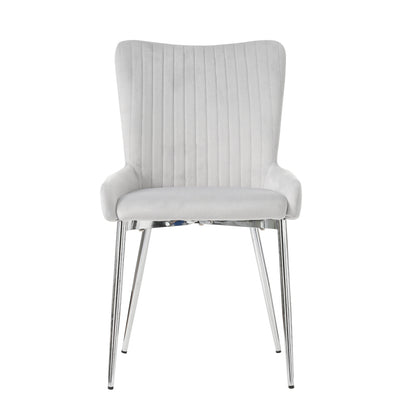 Samt-Esszimmerstuhl, 2er-Set, luxuriös, Wohnzimmer, Schlafzimmer, Lounge-Stuhl mit vier Silberne Metallstützbeinen, Lendenwirbelstütze,Grau
