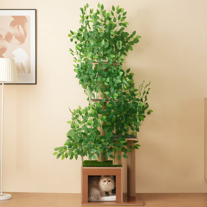 Kratzbaum in Baumform mit 4 Plattformen und Katzenlöchern – haustiersicheres Material, abnehmbare Blätter, geeignet für Katzen zum Verstecken, Klettern 190 cm