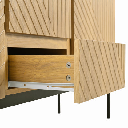 Sideboard mit 2 Türen und 3 Schubladen,Metallbeinen, TV-Schrank,Buffet, Kommode mit Linien-Design