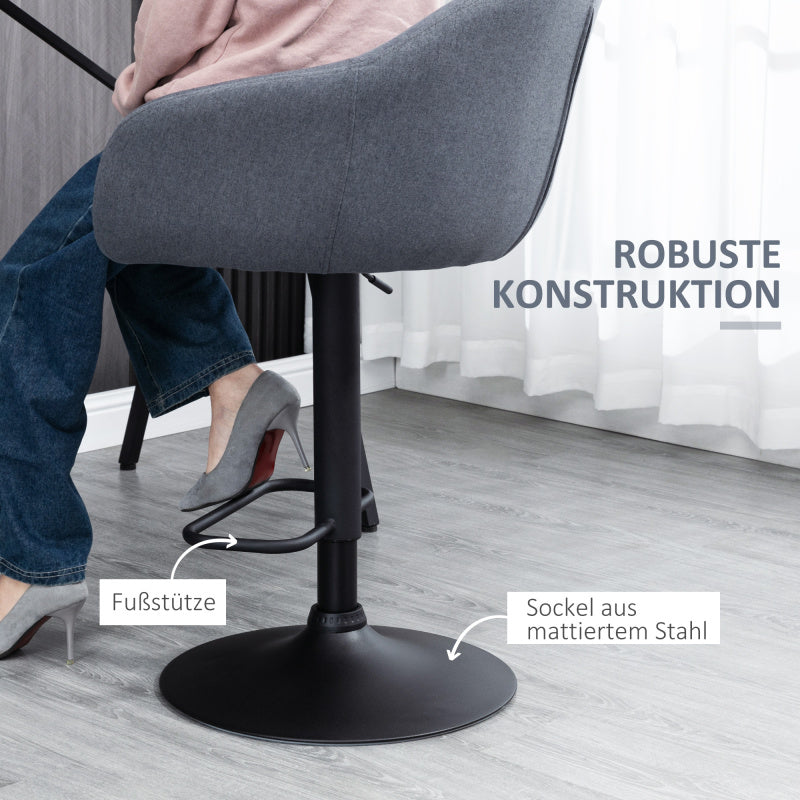 Barhocker höhenverstellbar mit Lehne und mit Fußstütze; 110kg belastbar Leinenoptik, Grau
