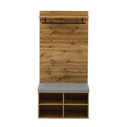 Garderobenset in Holzoptik mit Schuhbank, verstellbarem Regal, Kleiderstange und Polster, Praktische Flurmöbel
