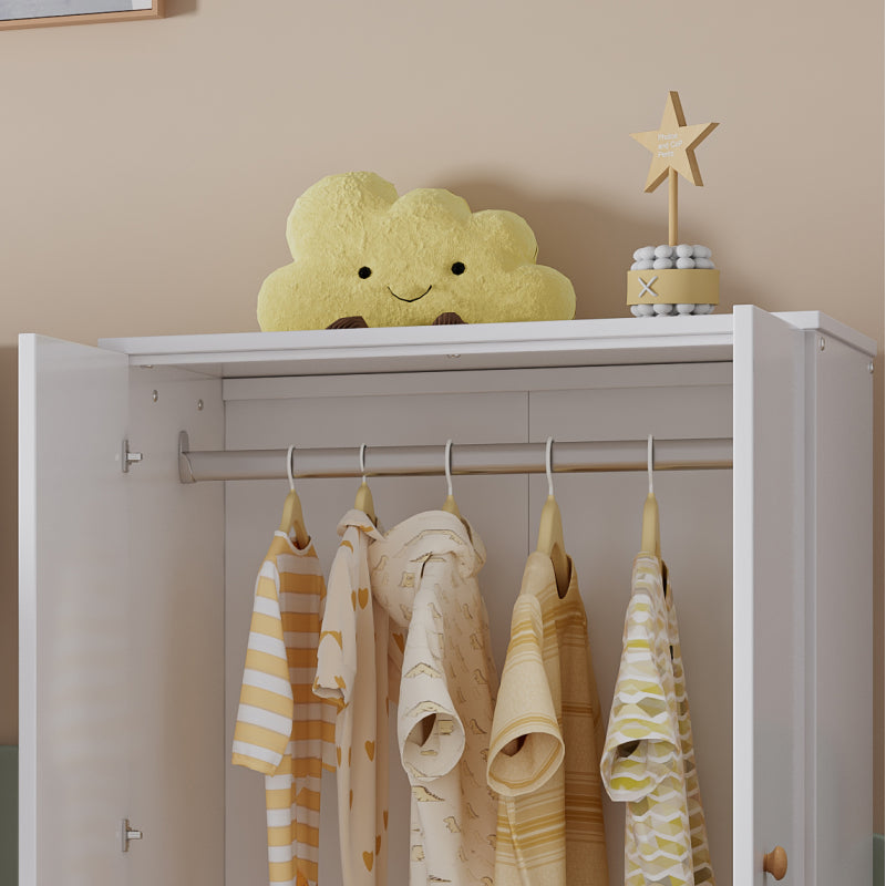 Kleiner Kleiderschrank mit Stange, 2-türiger Kleiderschrank, Schlafzimmer, Wohnzimmer, Kinderkleiderschrank, MDF, Weiß
