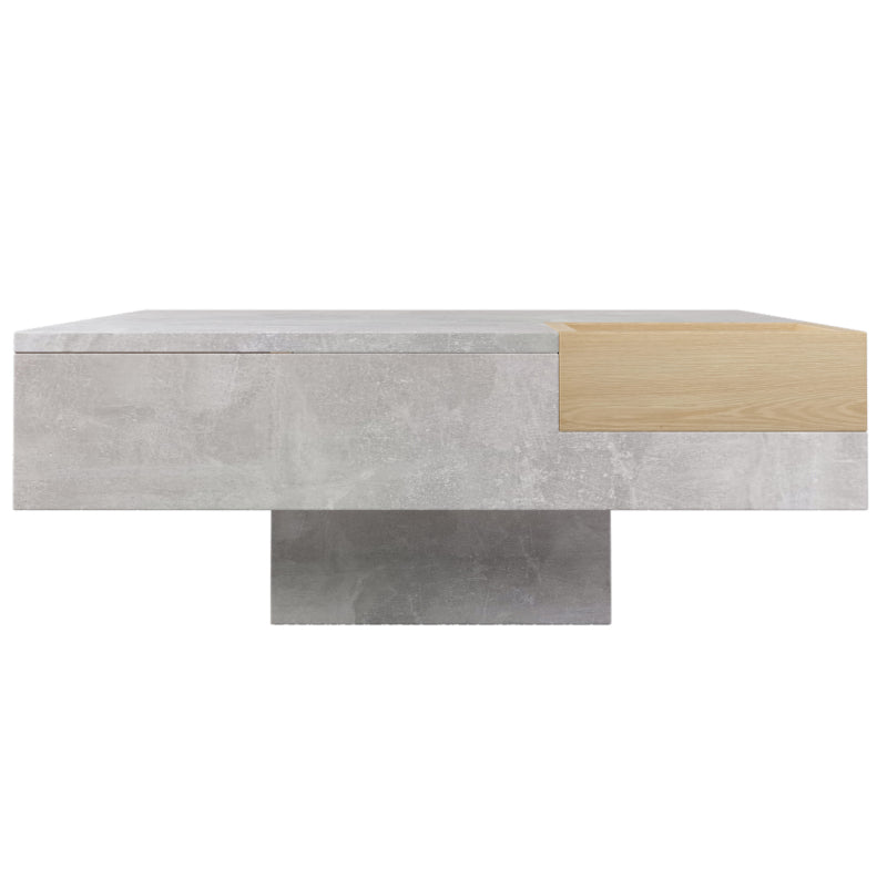 Couchtisch Wohnzimmertisch Beistelltisch mit herausnehmbarer Aufbewahrungsbox, Betongrau und Holzfarbe, 72*72*30 cm.