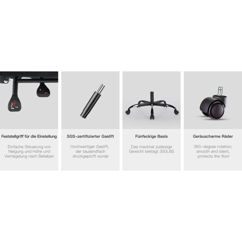 Gaming Stuhl Stoff, Ergonomischer Gaming Chair mit Fußstütze, Verstellbarer Racing Computerstuhl mit Lordosenstütze, Schwarz Ergonomisch PC-Stuhl