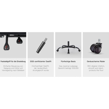 Gaming Stuhl Stoff, Ergonomischer Gaming Chair mit Fußstütze, Verstellbarer Racing Computerstuhl mit Lordosenstütze, Schwarz Ergonomisch PC-Stuhl