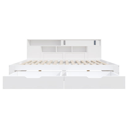 Daybed,Kinderbett,90*200cm,Einzelbett,Multifunktionales Kinderbett mit Schubladen,Bücherregal und Stauschrank,Bettkasten mit Stauraum,ohne Matratze,weiß