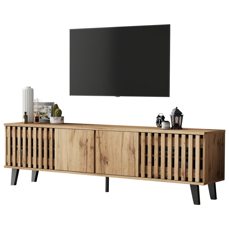 180 x 40 x 55 cm TV-Schrank, Lowboards  in Originalholzfarbe, 8 separate Ablagefächer, TV-Ständer, TV-Konsolen-Entertainment-Center passend für 70-Zoll-Fernseher, geeignet für Wohnzimmer