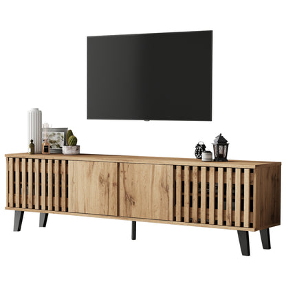 180 x 40 x 55 cm TV-Schrank, Lowboards  in Originalholzfarbe, 8 separate Ablagefächer, TV-Ständer, TV-Konsolen-Entertainment-Center passend für 70-Zoll-Fernseher, geeignet für Wohnzimmer