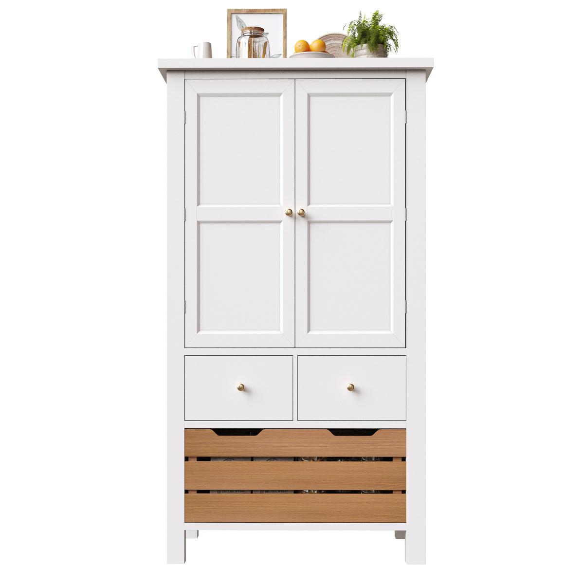 Küchenschrank 140cm hoch, Buffet-Schrank mit 2 Türen & 5 Schubladen, Mehrzweckschrank Weiß, Sideboard Vorratsschrank mit Kippschutz, 80x40cm