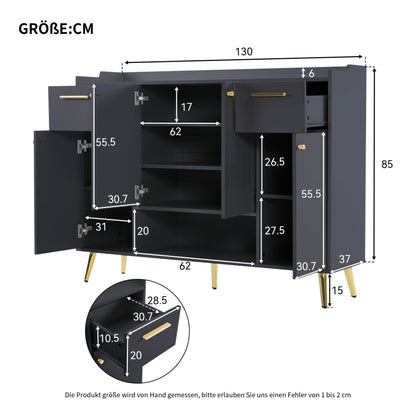 Schuhschrank, Schuhregal mit 2 Schubladen und 4 Türen, Metallfüße, schwarz