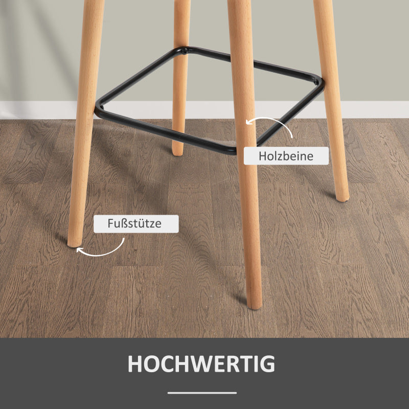 2er-Set Barhocker, Barstuhl aus Leinen mit Sitzkissen, Küchenhocker, Bistrohocker mit Fußstützen, Tresenhocker, Grau, 55 x 48 x 100 cm