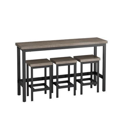 148CM Modern Design Kitchen Dining Table, Pub Table, Long Dining Table Set with 3 Stools;Modernes Design Küche Esstisch, Kneipentisch, Langer Esstisch Set mit 3 Hockern, Einfache Montage, Braun Grau