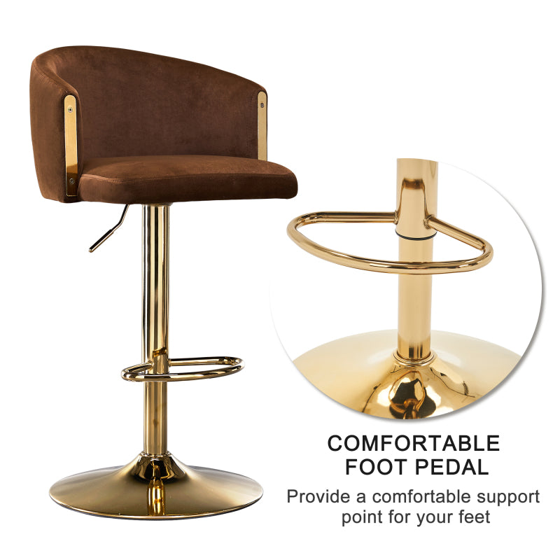 Moderner drehbarer höhenverstellbarer Barhocker, moderner Barhocker für Küche, Bar und Restaurant Theken, Hubhocker mit Rückenlehne und goldener Fußstütze (brown.Set of 2)