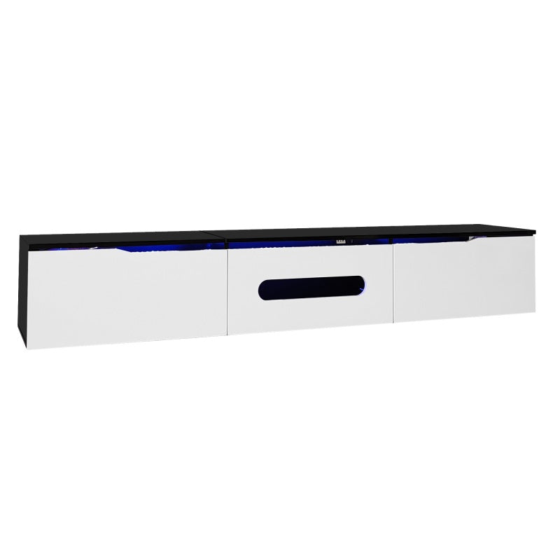 Schwarz-weißer TV-Schrank, 180 cm lang, Hochglanzoberfläche, mit 16-farbiger LED-Beleuchtung, wandmontierbar