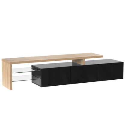 Modernes TV-Schrank-Design: Stilvolle Eleganz, praktischer Stauraum, Hochglänzendes Schwarz, Holzoptik, Glasböden, LED-Beleuchtung
