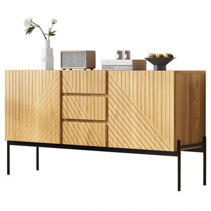 Sideboard mit 2 Türen und 3 Schubladen,Metallbeinen, TV-Schrank,Buffet, Kommode mit Linien-Design