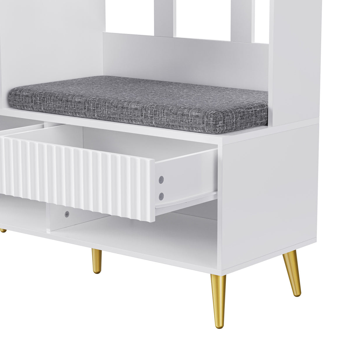 Garderoben-Set mit Schuhbank, Wandgarderobe mit 4 Haken, 2 Schubladen & Schranktür, MDF, Weiß, 100×35×180 cm