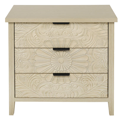 Kommode 80x80 cm Weiß, Anrichte mit 3 Schubladen in 3D-Holzoptik, Sideboard mit Bodengleitschienen & Kippsicherung