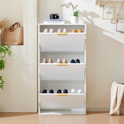 Schuhkipper Schmal mit 3 Klappen, Schuhschrank, Schuhschrank  Schuhkommode für Flur Wohnzimmer ,Weiß