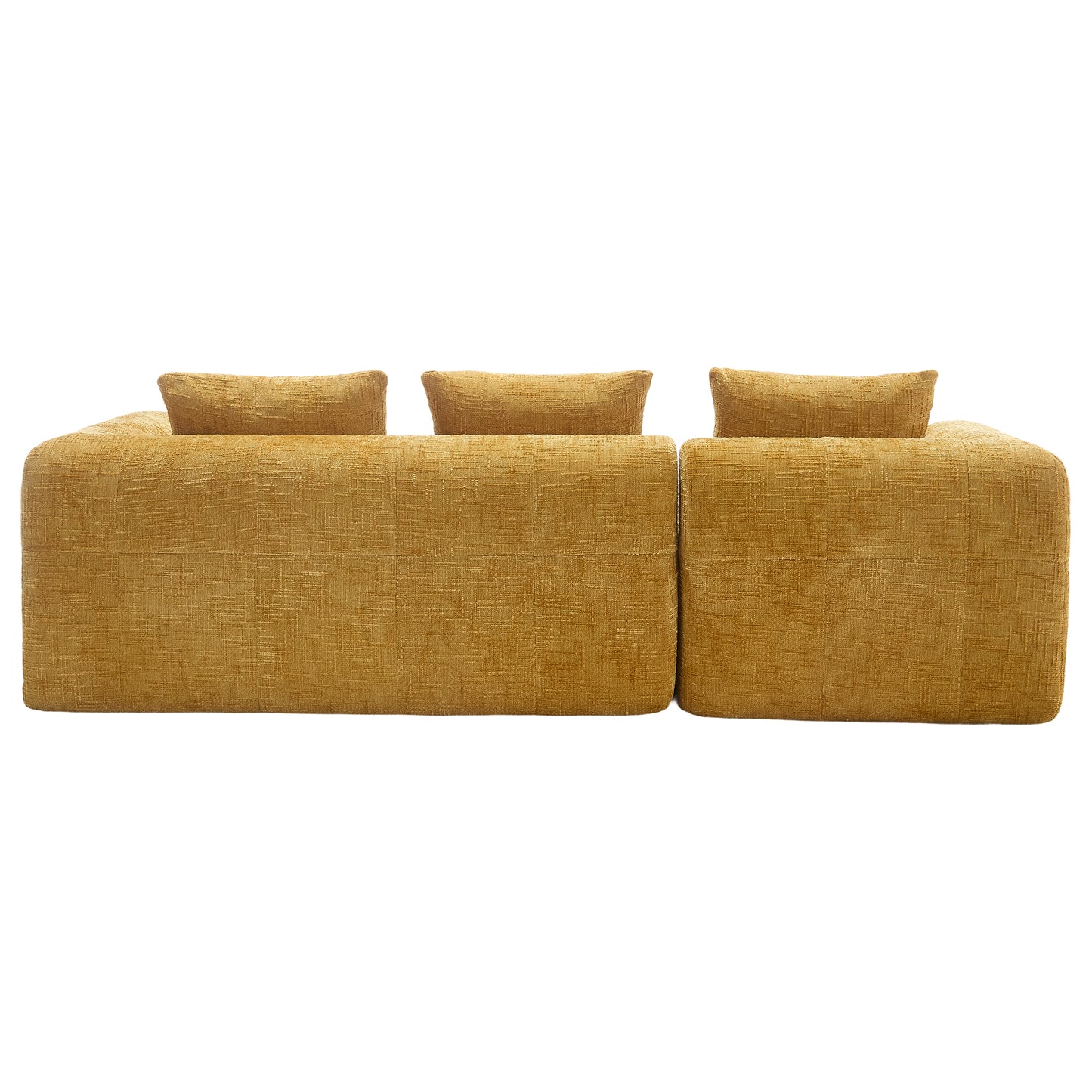 Modernes Sektionssofa, L-Sofa, 3-Sitzer-Sofa, keine Installation erforderlich, Chenille-Sofa mit Chaiselongue und Armlehnen, 3 Kissen, Seitentasche für Fernbedienung, Gelb