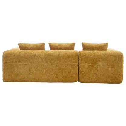 Modernes Sektionssofa, L-Sofa, 3-Sitzer-Sofa, keine Installation erforderlich, Chenille-Sofa mit Chaiselongue und Armlehnen, 3 Kissen, Seitentasche für Fernbedienung, Gelb