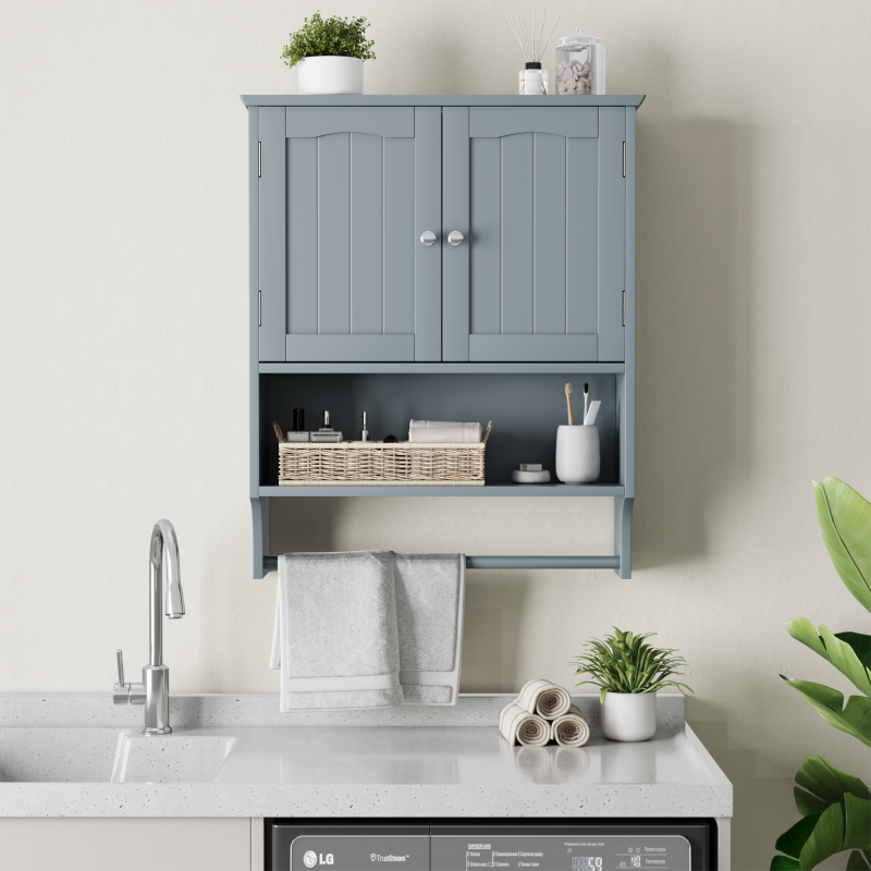 Badezimmer Wandschrank mit Handtuchhalter, hellgrau