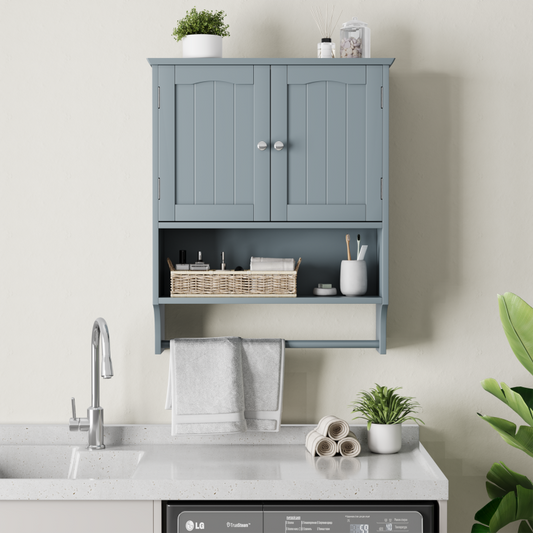 Badezimmer Wandschrank mit Handtuchhalter, hellgrau