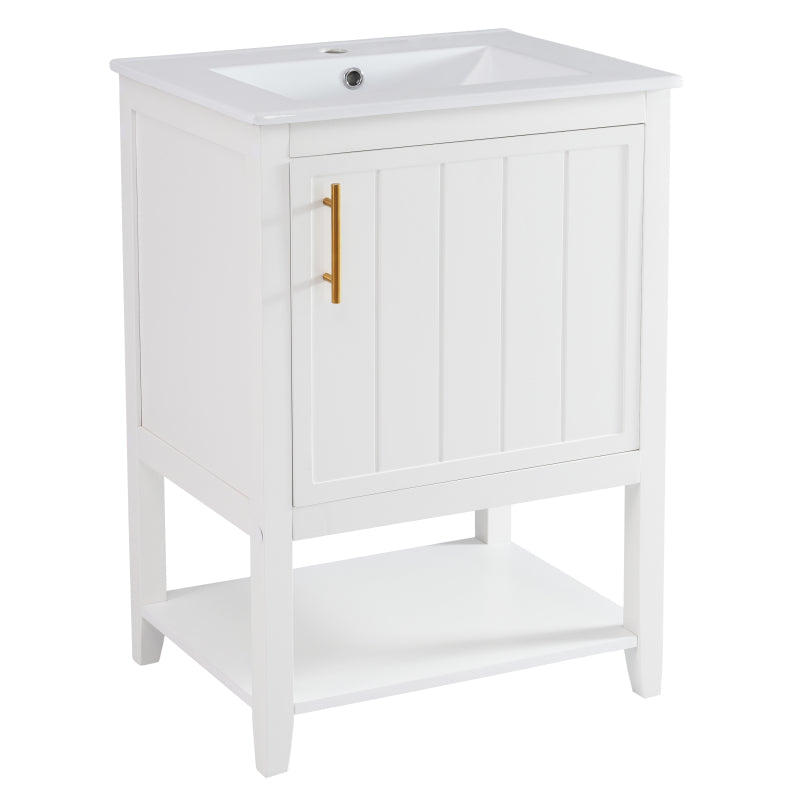 Badmöbel Einzelwaschtisch,Waschtischunterschrank 60 cm mit Keramikwaschbecken,mit Ablage,weiß