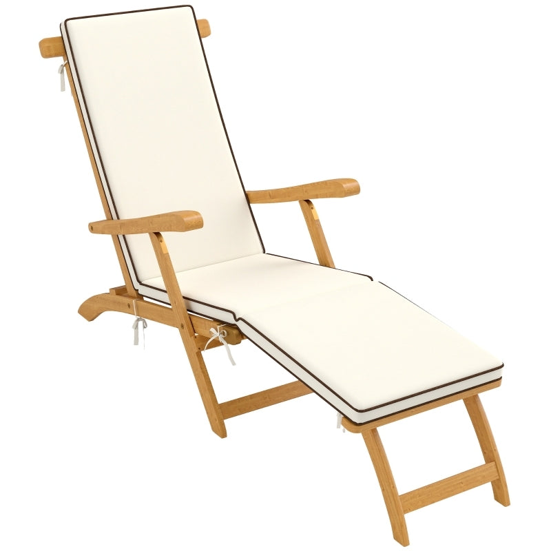 Sonnenliege Holz klappbar Gartenliege mit Fußstütze, Matratze, Gartenstuhl bis 160 kg belastbar, für Garten Urlaub Outdoor Strand Pool, Teak