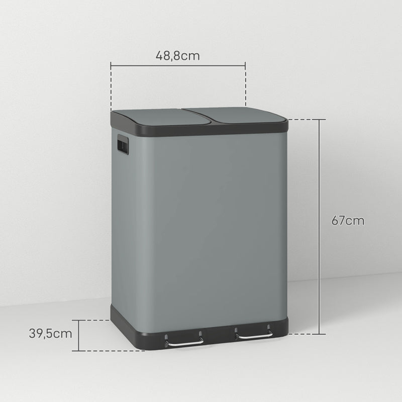Mülleimer 2x30L Treteimer Kosmetikeimer mit Deckel und Fußpedal, Metall Müllbehälter mit Inneneimer für Wohnzimmer und Büro