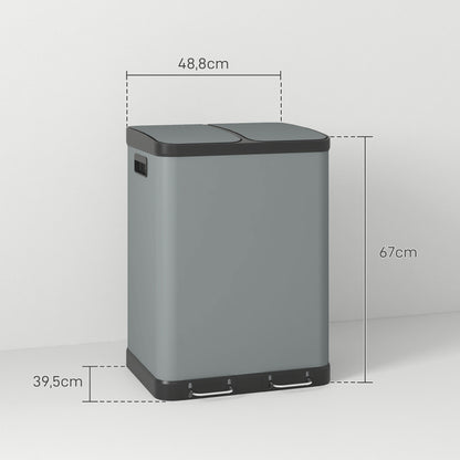 Mülleimer 2x30L Treteimer Kosmetikeimer mit Deckel und Fußpedal, Metall Müllbehälter mit Inneneimer für Wohnzimmer und Büro