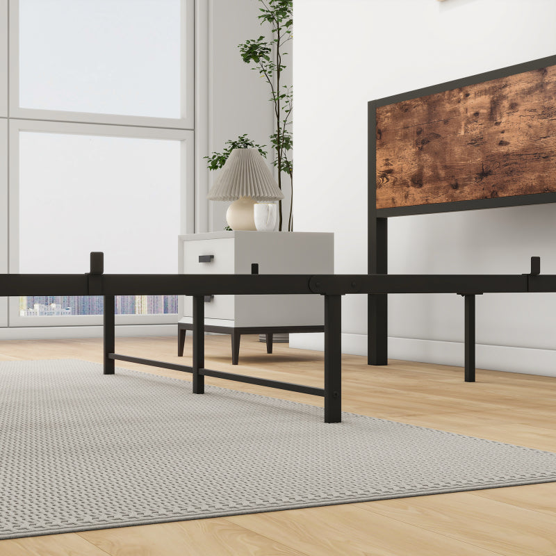 140x200 cm Metallgestell mit Stauraum-Kopfteil, Einzelnes Metall-Plattformbettgestell, Geräuschfrei, Metalluntergestell, Ohne Boxspring Notwendig, Vintage Braun