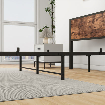 140x200 cm Metallgestell mit Stauraum-Kopfteil, Einzelnes Metall-Plattformbettgestell, Geräuschfrei, Metalluntergestell, Ohne Boxspring Notwendig, Vintage Braun