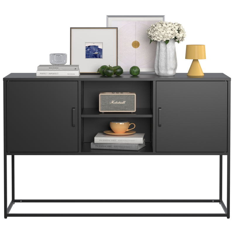 Schwarzer Metall-Akzent-Schrank, Sideboard-Buffet und Aufbewahrungs-Schrank-Safe, Robuster Metallbau mit stilvollem Schwarz, H 75 cm × B 120 cm × T 40 cm