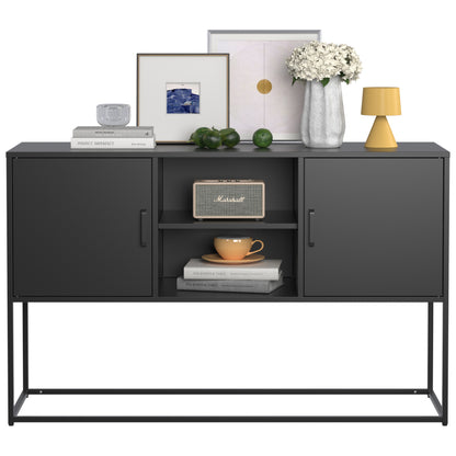 Schwarzer Metall-Akzent-Schrank, Sideboard-Buffet und Aufbewahrungs-Schrank-Safe, Robuster Metallbau mit stilvollem Schwarz, H 75 cm × B 120 cm × T 40 cm