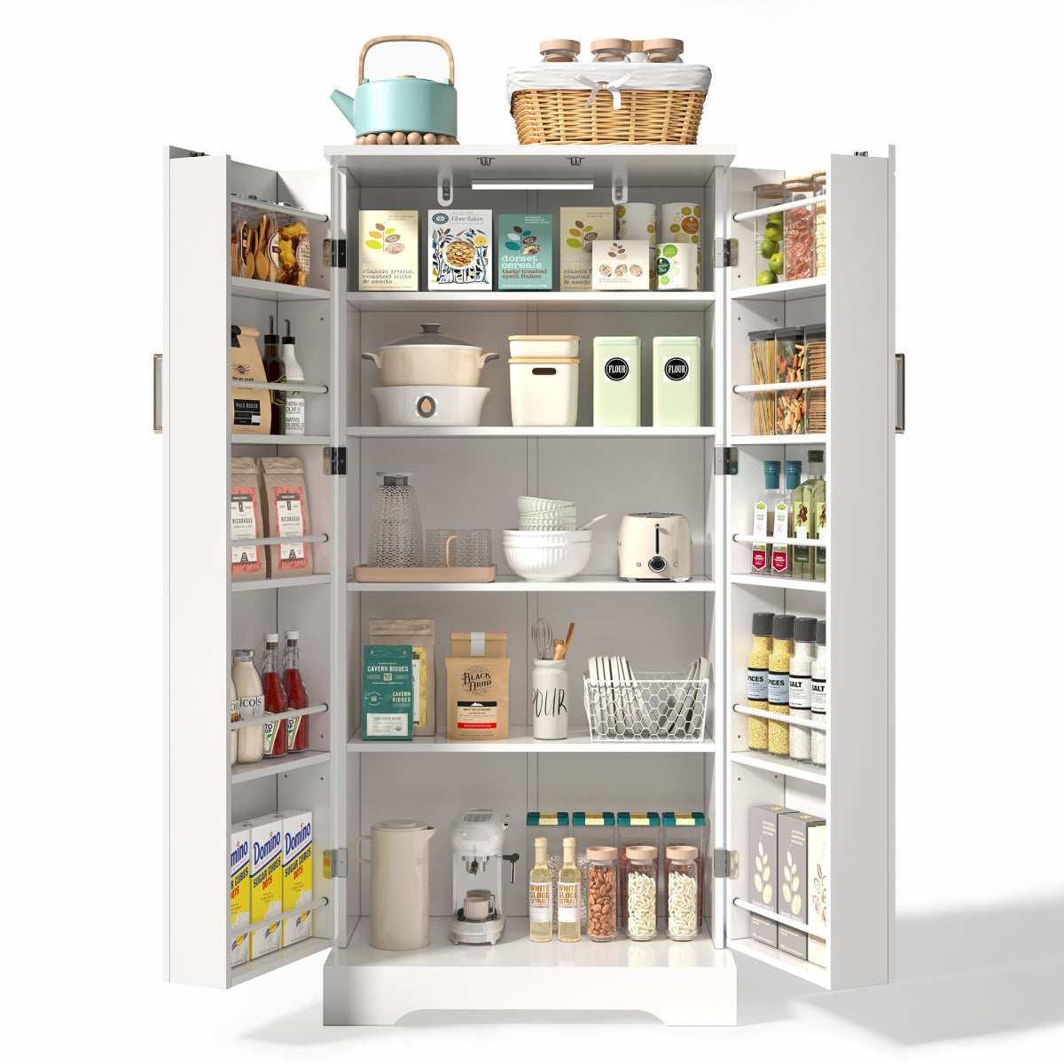 Hochschrank Weiß (60x128x35 cm), Küchenschrank mit LED-Sensorlicht