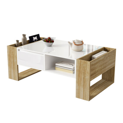 Moderner Couchtisch 105 x 60 x 40 cm - teilweise hochglanz, mit Schubladen und offenen Fächern