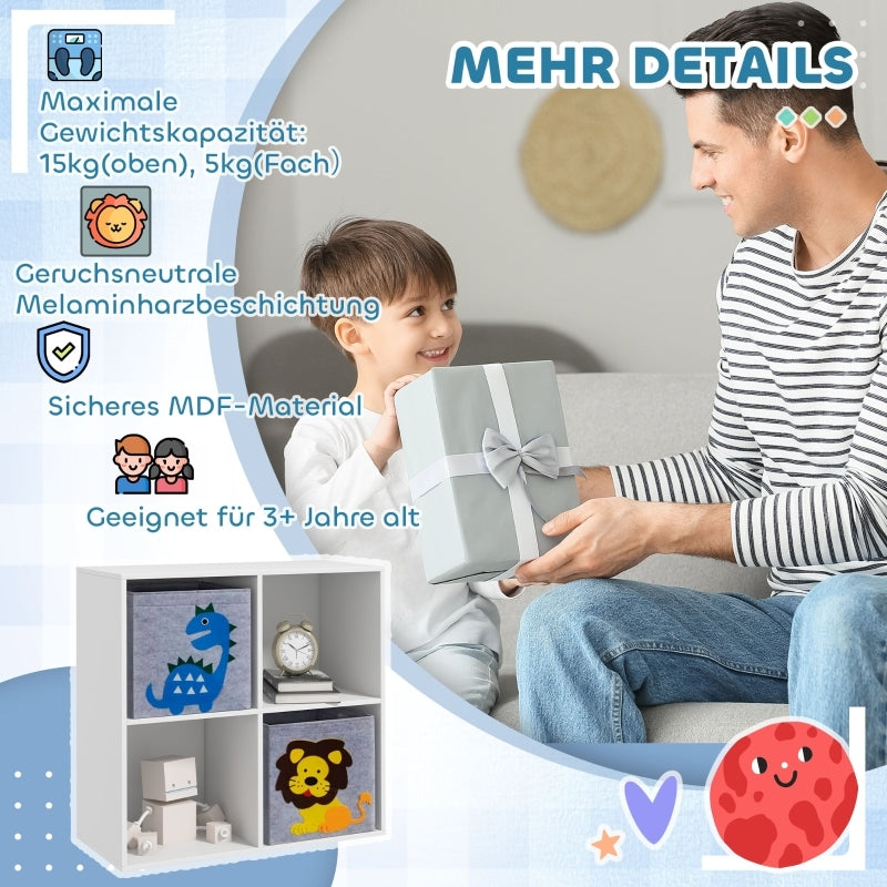 Kinderregal Bücherregal mit 2 Aufbewahrungsboxen Kinderzimmerregal Spielzeugregal für Kinderzimmer Weiß+Grau