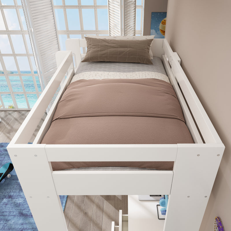 Kinderbett Hochbett mit USB-C Schreibtisch, Kleiderschrank und Aktenschrank, Jugendbett  Einzelbett mit Treppe und Lattenrost, Stauraum,90×200, Ohne Matratze