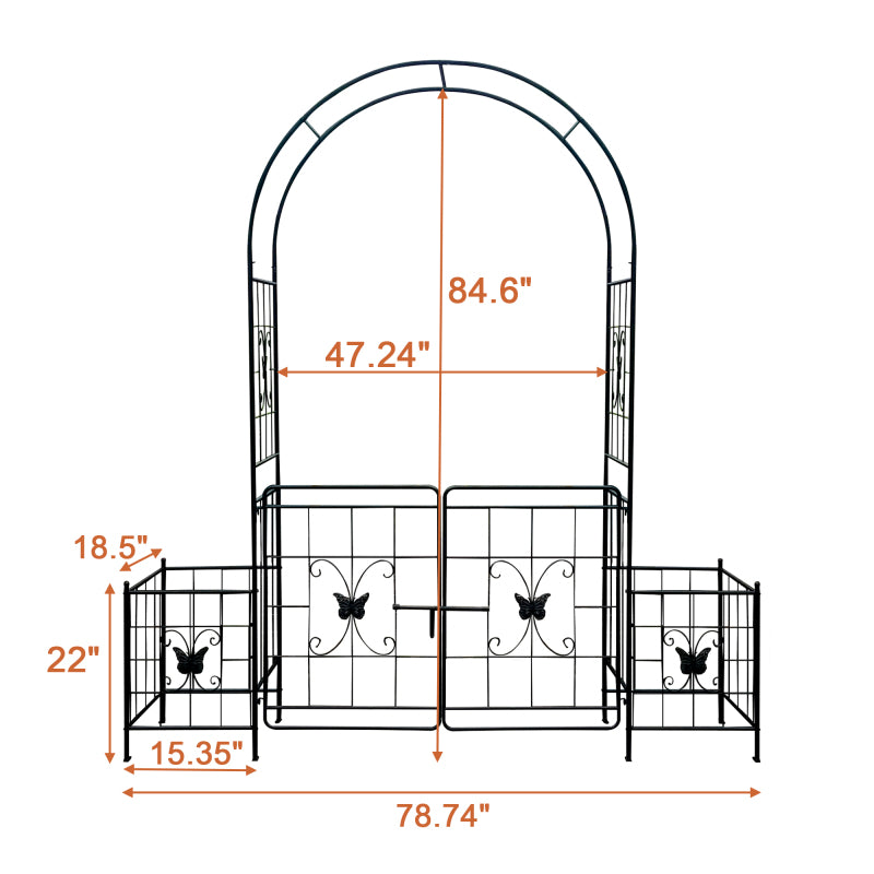 Gartenbogen Arbor Trellis für Kletterpflanzen mit Tor, langlebige Metall Gartenbogen Outdoor Hochzeitsbogen, für Hochzeitszeremonie Party Pflanze Klettern Rose Reben Rasen Innenhof Schwarz, 7,15 Fuß
